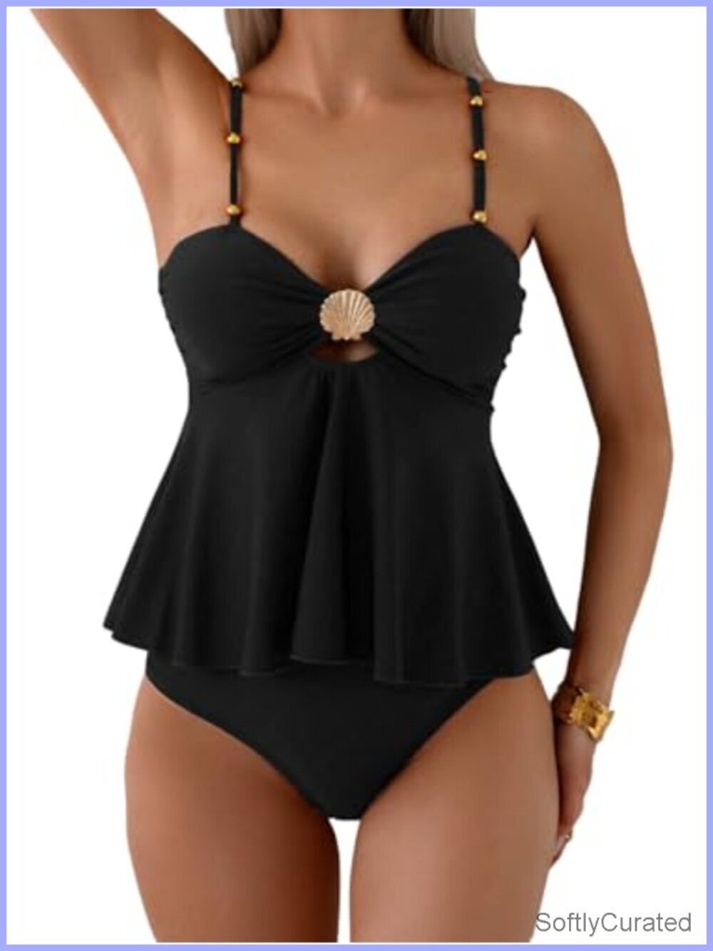 Y2K Cute Tankini Swimsuits Ruffle Flowy High Waisted Two Piece Bathing Suit
